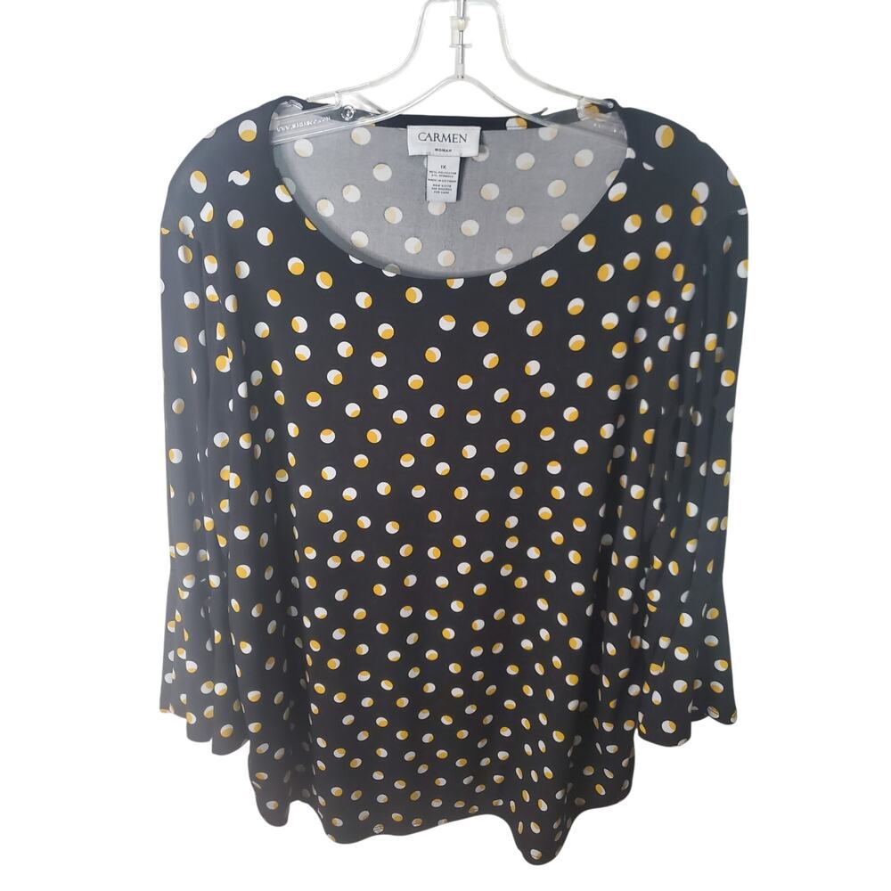 CARMEN Carmen Marc Valvo Black/Goldenrod Blouse, 1X